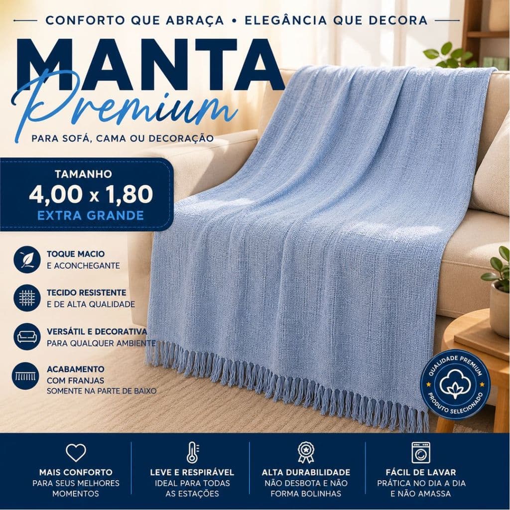 Manta para Sofá Gigante 4,00 x 180M  – Proteção, Decoração e Conforto Tipo Capa De Sofá Luxo