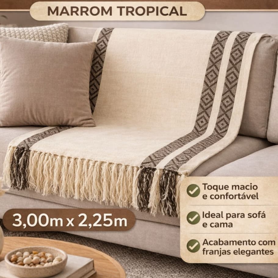 Manta Decorativa Tropical Sofá 2,55x2,25m Grande Premium Conforto