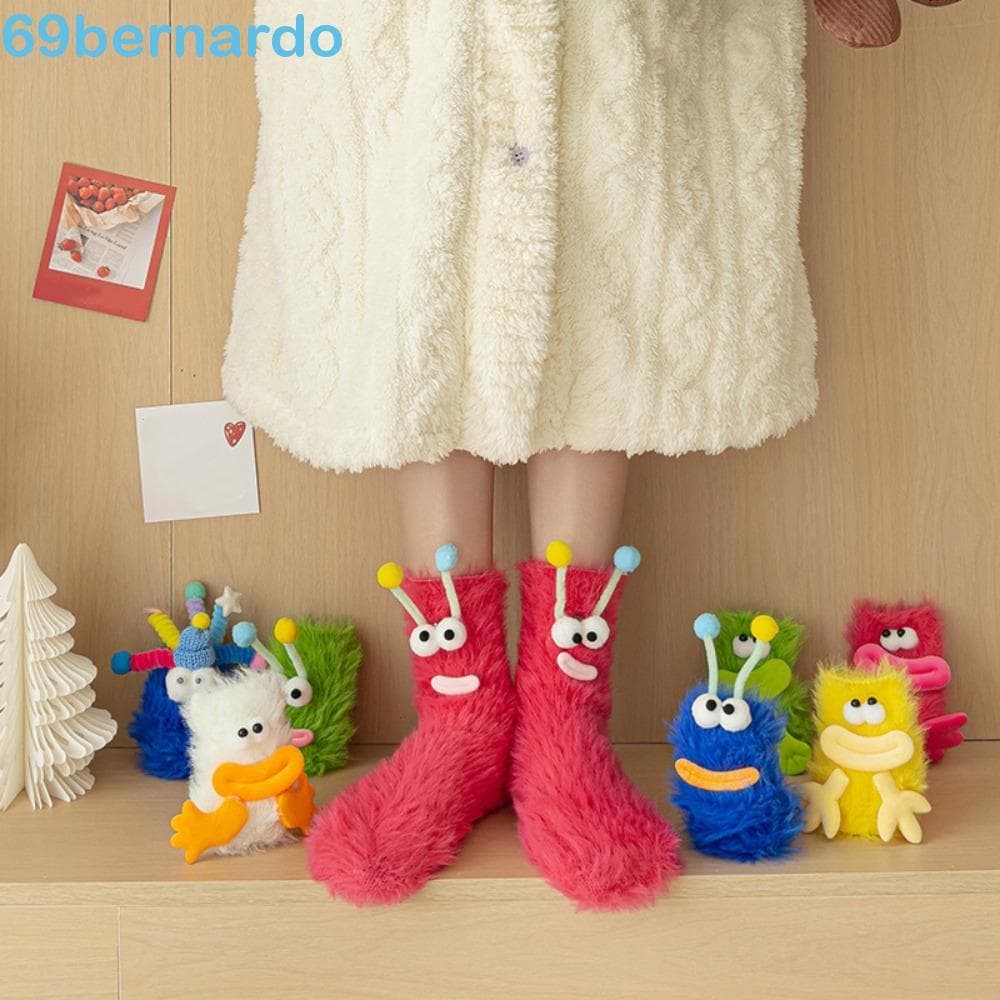 BERNARDO 2 Pares De Meias Tubulares Engraçadas , De Chão De Desenho Animado De Meia Panturrilha Femininas Felpudas De Lã
