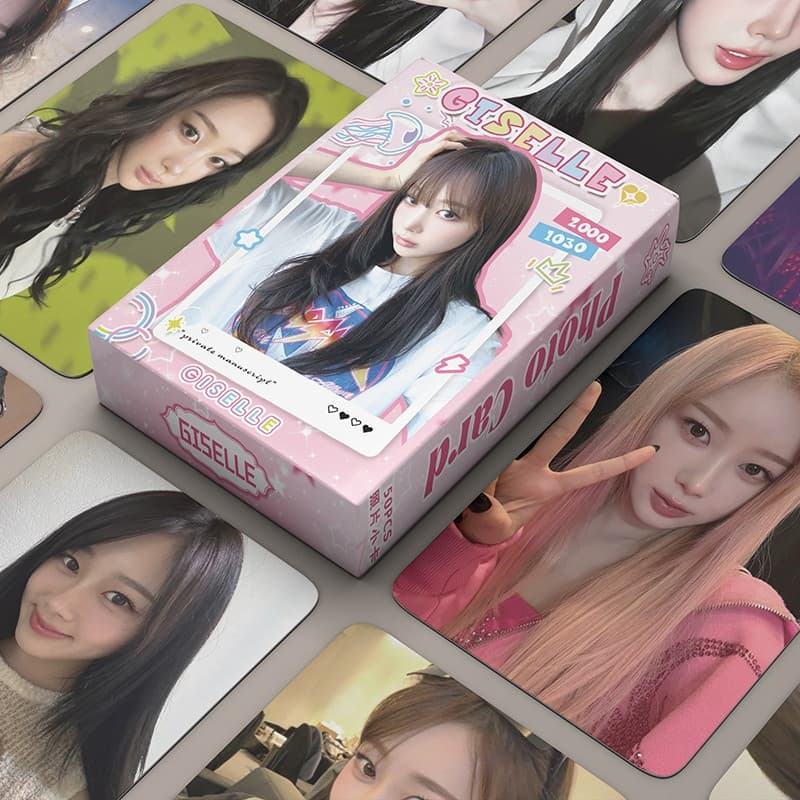 50 peças/caixa de cartões fotográficos a laser aespa Giselle, cartões LOMO, álbum KPOP HMGV YPLE