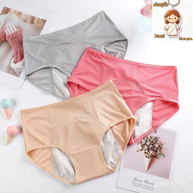 3 Peças/Calcinha Menstrual Feminina/Roupa Íntima À Prova De Vazamento Fisiológica De Algodão De Cintura Alta G-7G