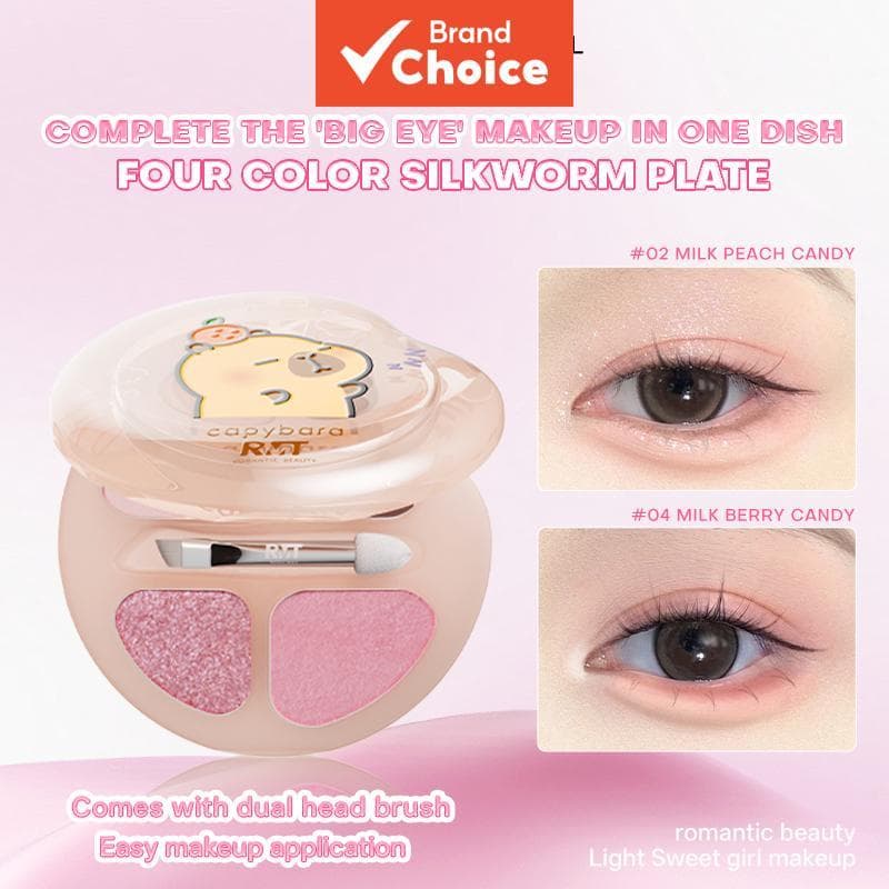 Paleta de Sombras RMT Capivara 4 Cores | Maquiagem para Olhos de Seda & Grande | Pigmento de Baixa Saturação | Pincel