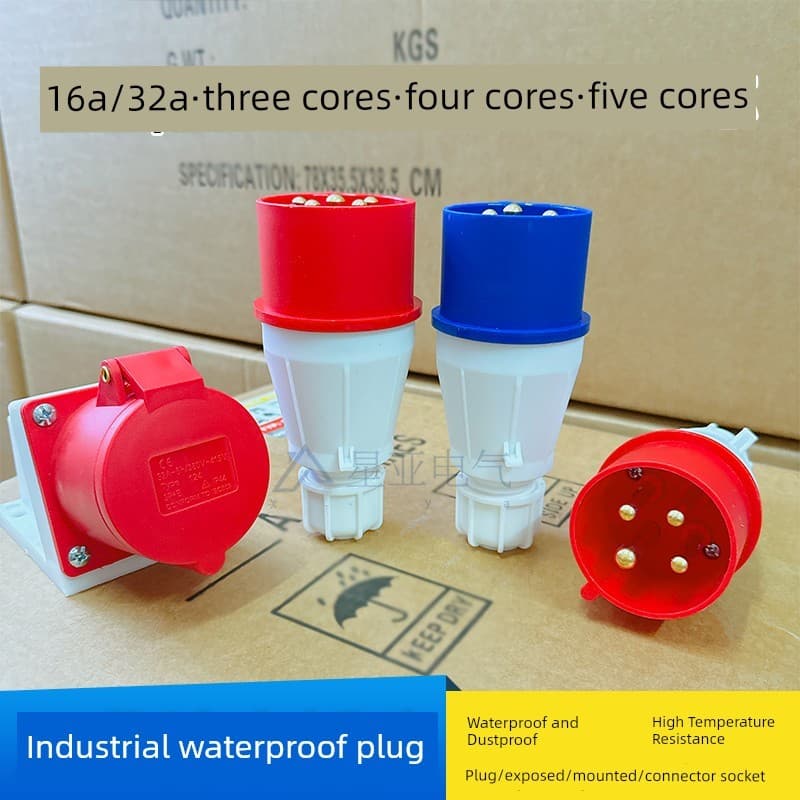 Tomada Industrial de aviação, 3 núcleos, 4 núcleos, 5 furos, conector à prova d'água, 32a16, trifásico, masculino, femin