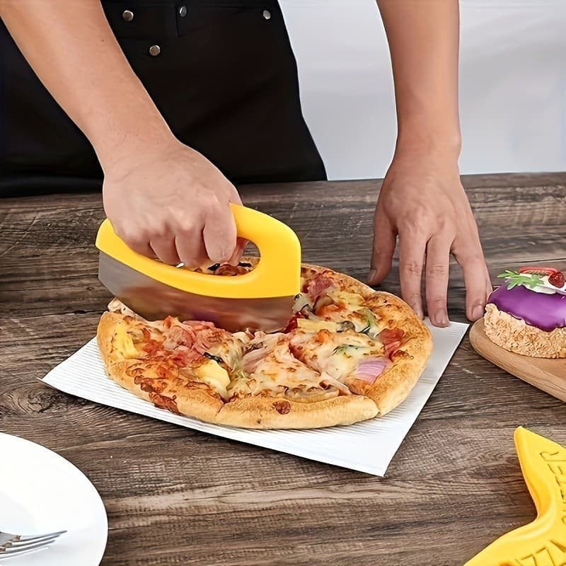 Cortador de Pizza em Aço Inoxidável, Tampa e Capa Protetora - Picador Multifuncional de Vegetais e Saladas, Ferramenta M