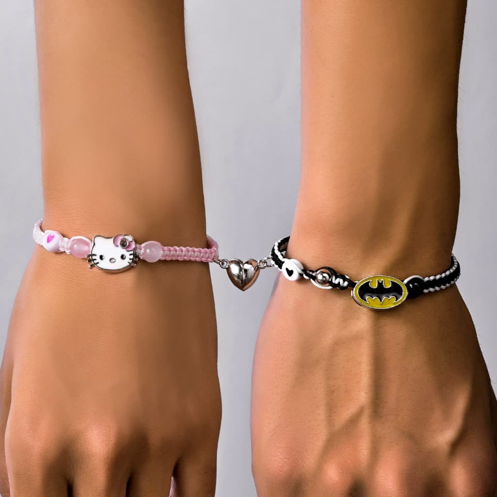 Homem Aranha Hello Kitty Amor Tecelagem Magnética Casal Pulseira Acessório Comemorativo Presentes