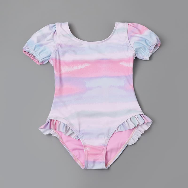 8818 Maiô de uma peça para meninas de comércio exterior gradiente Tie-Dye bebê menina protetor solar manga bufante nada