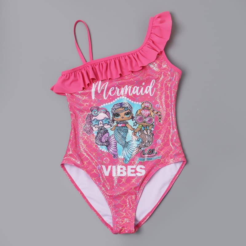 8818 comércio exterior meninas maiô de uma peça babados ombro inclinado maiô sereia infantil fino Fl
