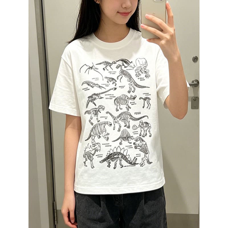 Japonês único roupas infantis/meninos meninas dinossauro fóssil impressão camiseta de manga curta puro algodão em torno