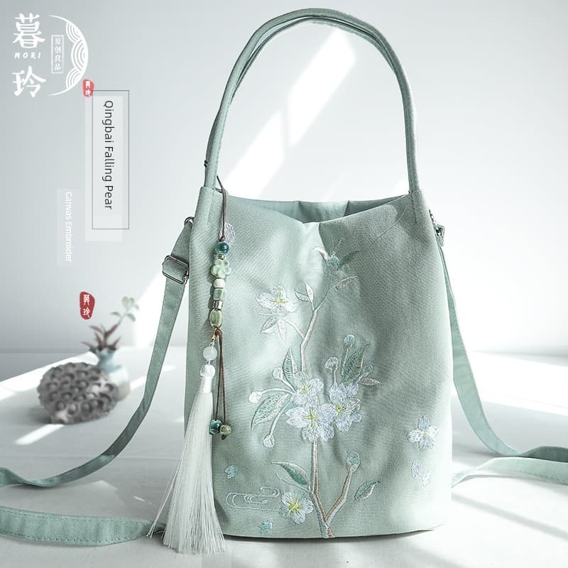 bolsa transversal feminino bolsa feminina Mori Style Verão Novo Estilo Chinês Hanfu Zipper Art