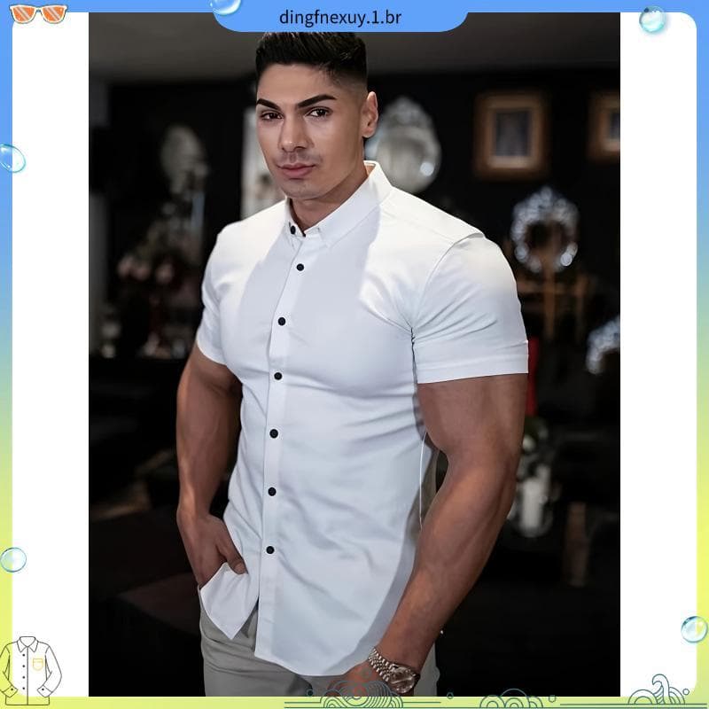 Kit De 2 Homens E # 39 ; s Social Lin en Camisas Com Gola Mandarim Mangas Curtas-Premium