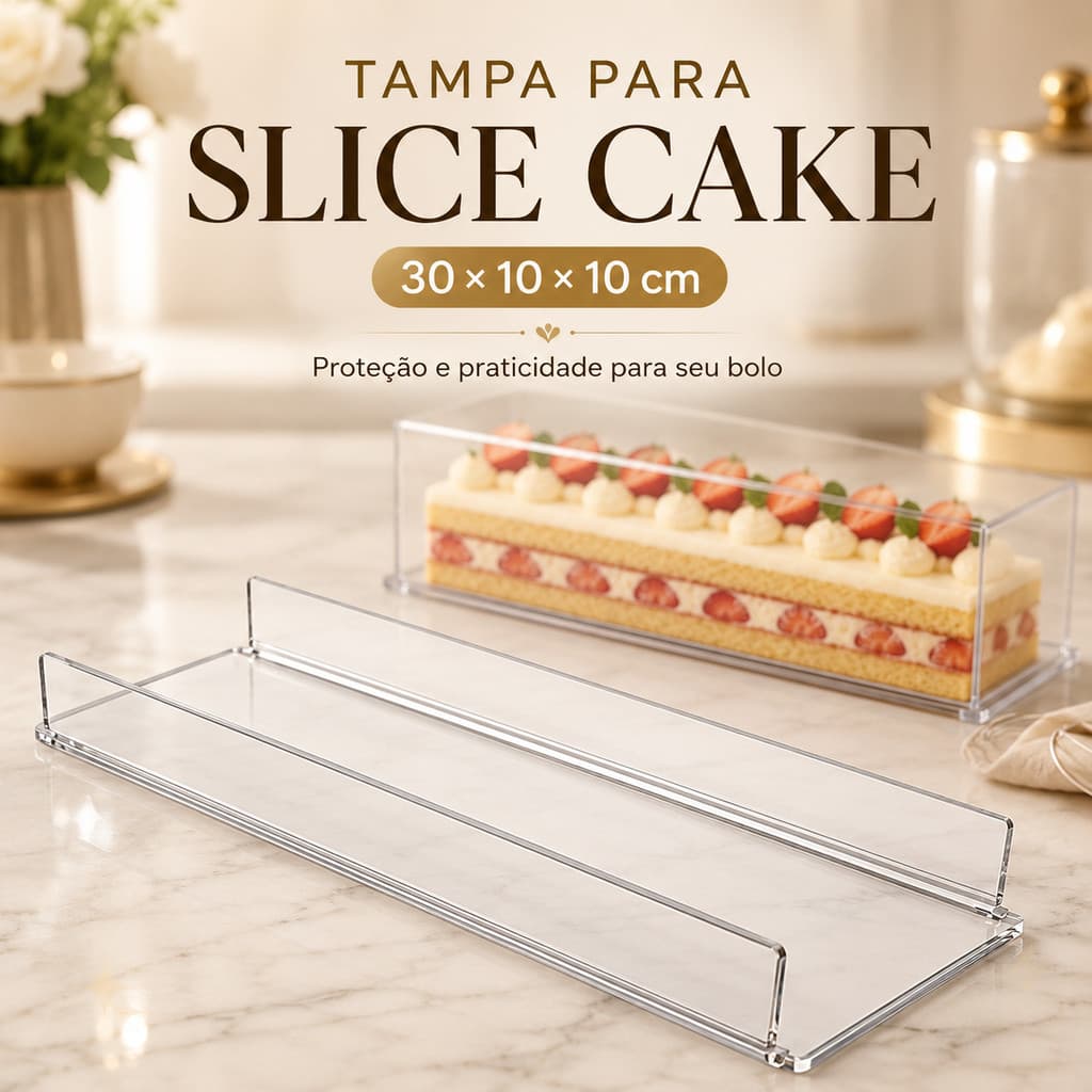 Kit Tampas Slice Cake Acrílico 30x10 Transparente 3mm Para Bolo e Sobremesa 5 ou 10 Unidades