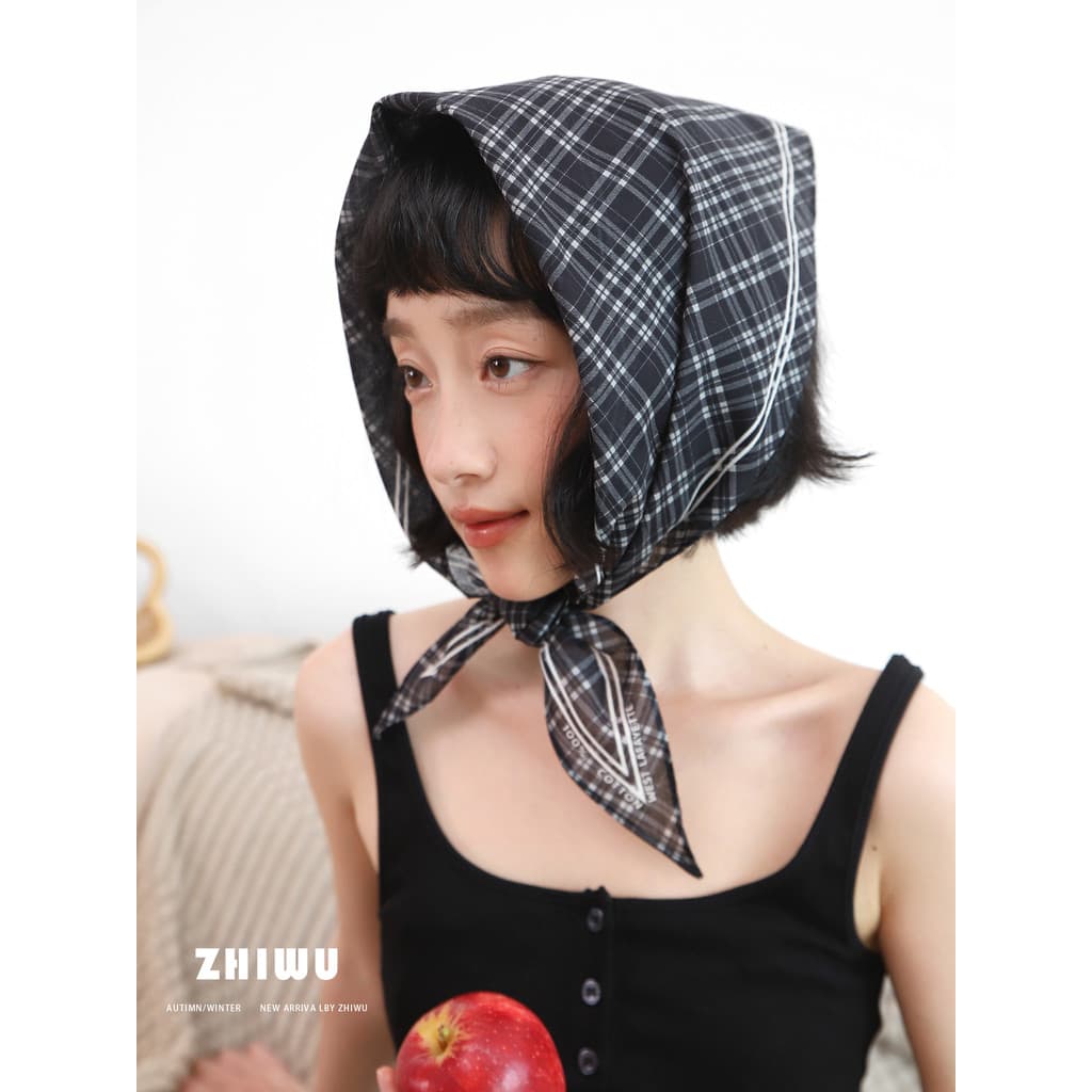 ZHIWU ~ primavera verão atmosfera combinando 100% algodão lenço de seda lenço feminino Retro xadrez pescoço High-End sen