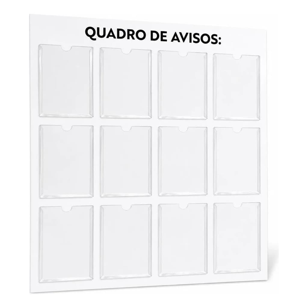 Quadro De Avisos E Gestão 12 Displays A4 Em Acm Branco Brilho - 1m x 1m
