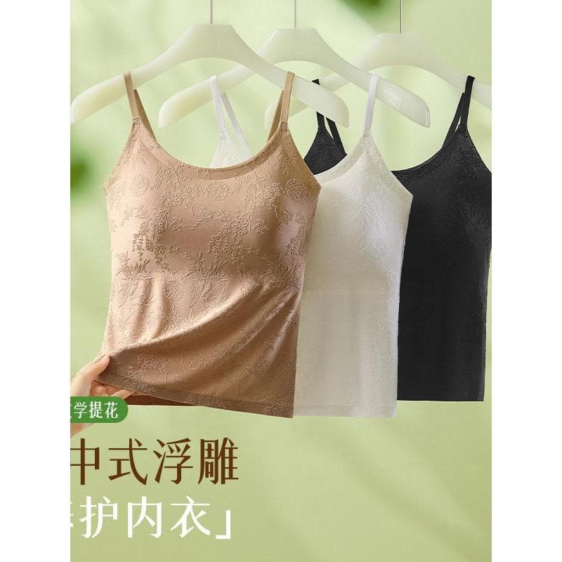 Novo estilo nacional em relevo sem costura roupa interior camisola feminina roupa interior de uma peça copo fixo sem usa