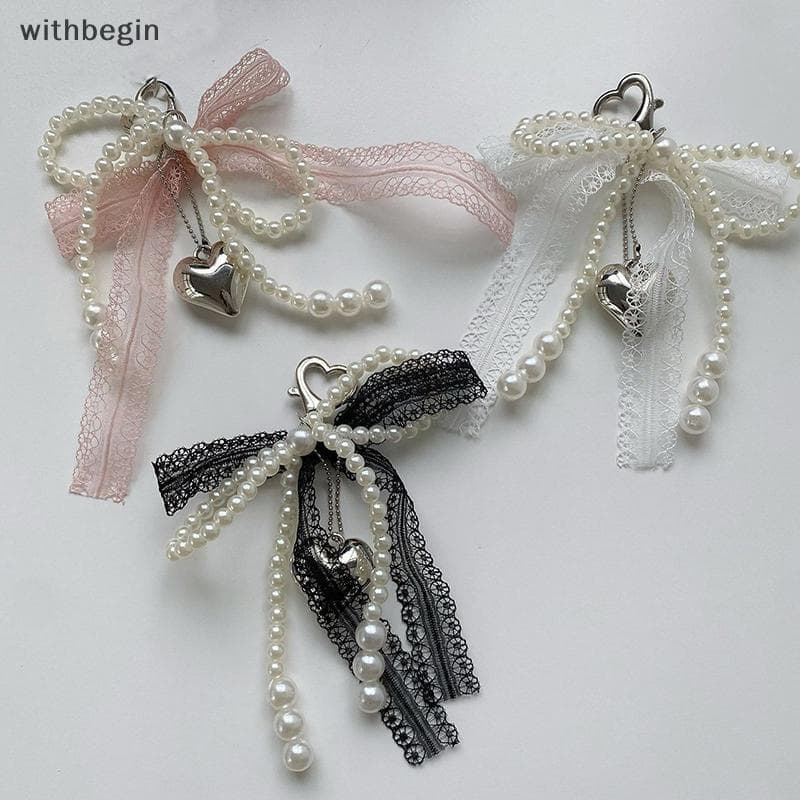 WIT 1 Pçs Doce Laço Arco Chaveiro Frisado Pingente Cinta Para Saco Do Telefone Móvel Decoração Feminino Meninas Presente