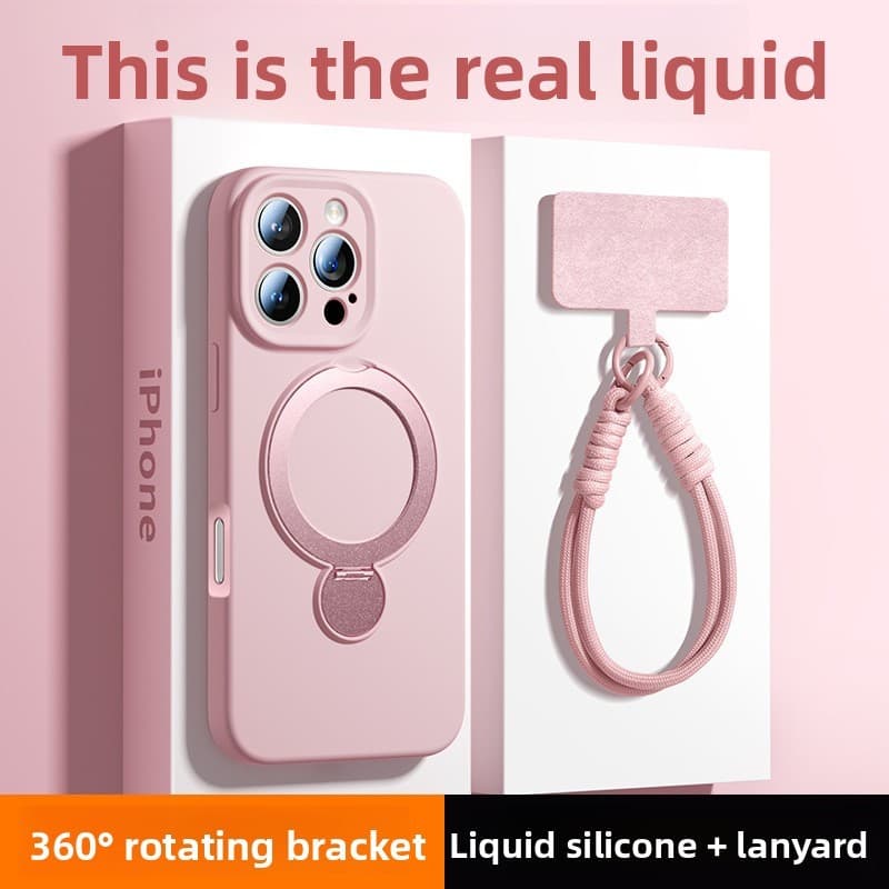 Com cordão giratório suporte magnético adequado para Apple 17 capa de telefone líquido de cor sólida iPhone15PROMAX tudo