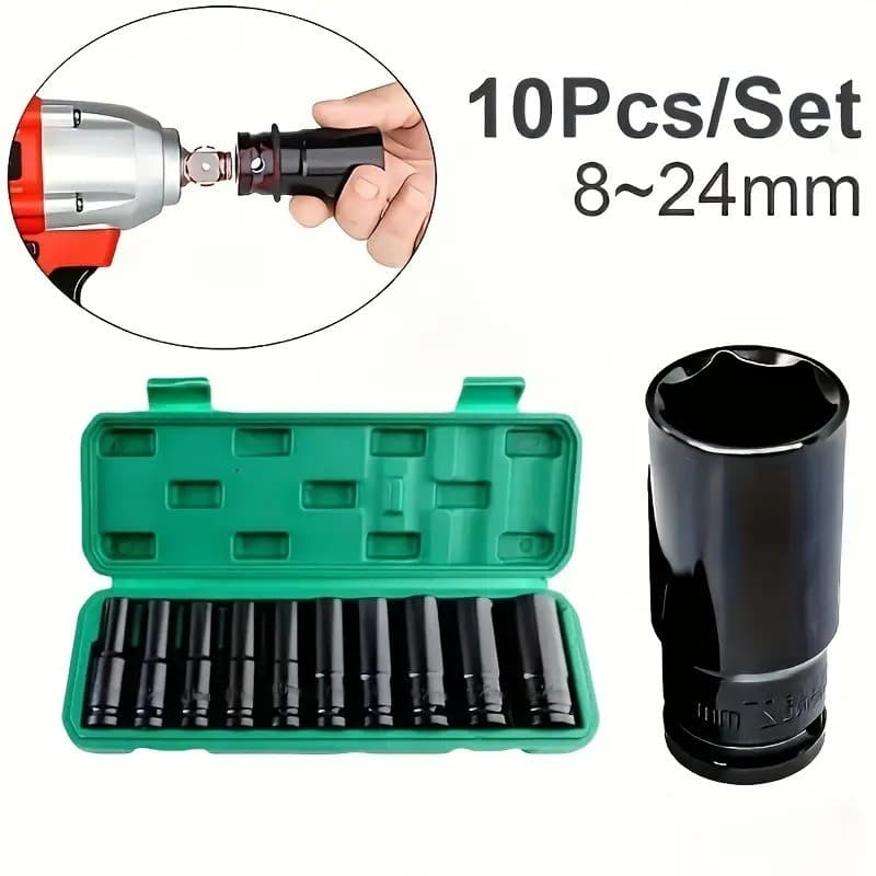 Kit Maleta Soquete de Impacto Material de Aço Carbono Alta Qualidade Soquete Sextavado Longo
