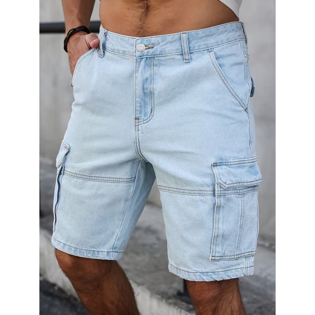[Estilo mais vendido] Shorts jeans masculinos com bolso lateral, calças retas soltas de cinco pontos [envio rápido]