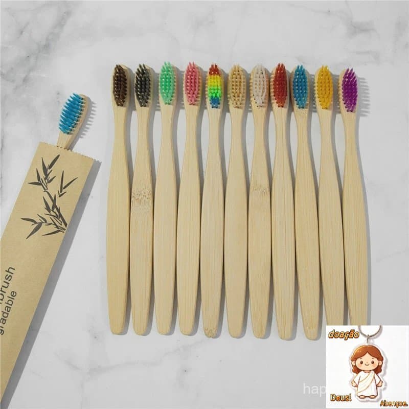 30PCS Escova De Dente Bambu Para Viagem Macia Dentes Adultos Ferramenta De Limpeza Bucal Hotel Green