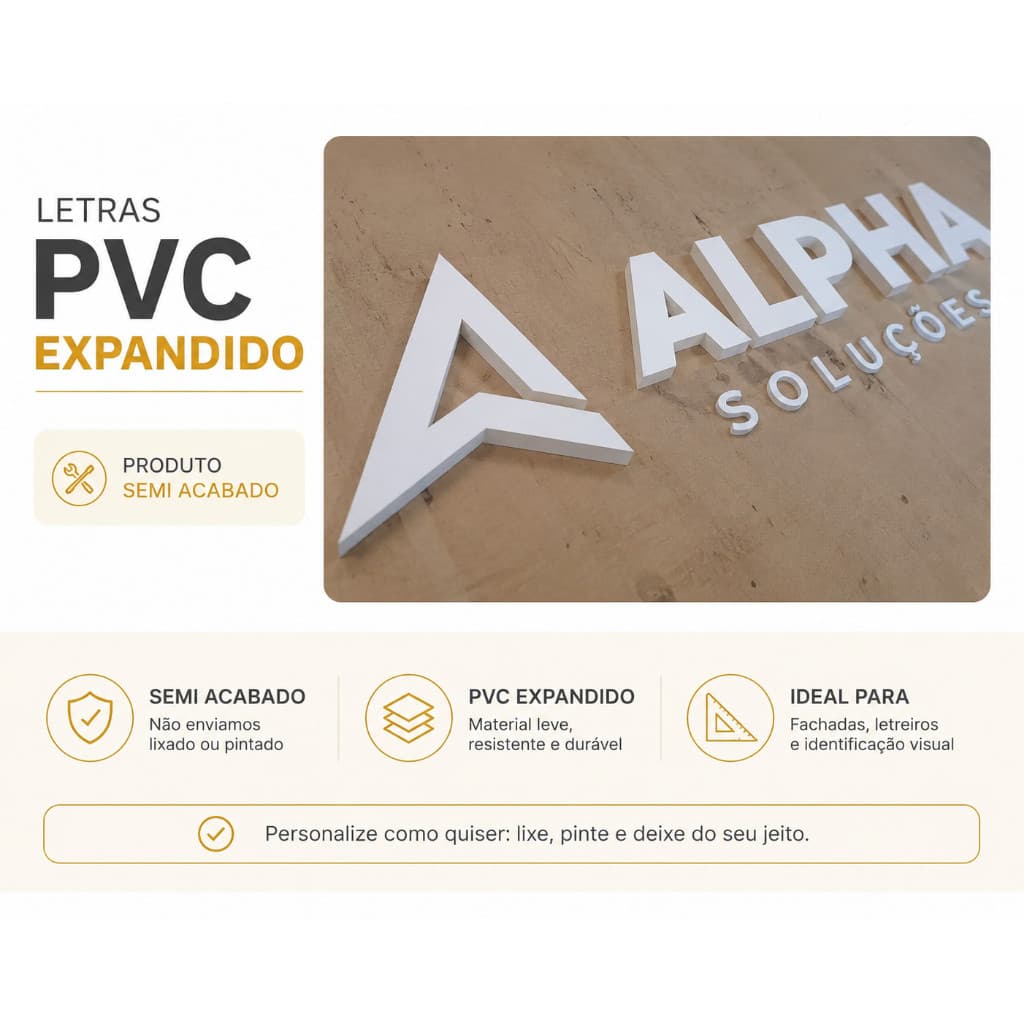 Letra Caixa PVC Expandido 30cm Personalizada A-Z para Fachada Espessuras Disponíveis 10/ 15/ 20mm