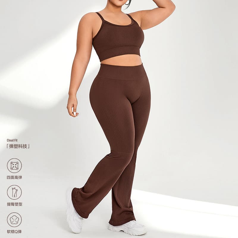 Conjunto de yoga com costas cruzadas para mulheres, calças de pilates esportivas com corte boca de sino, alta elasticida