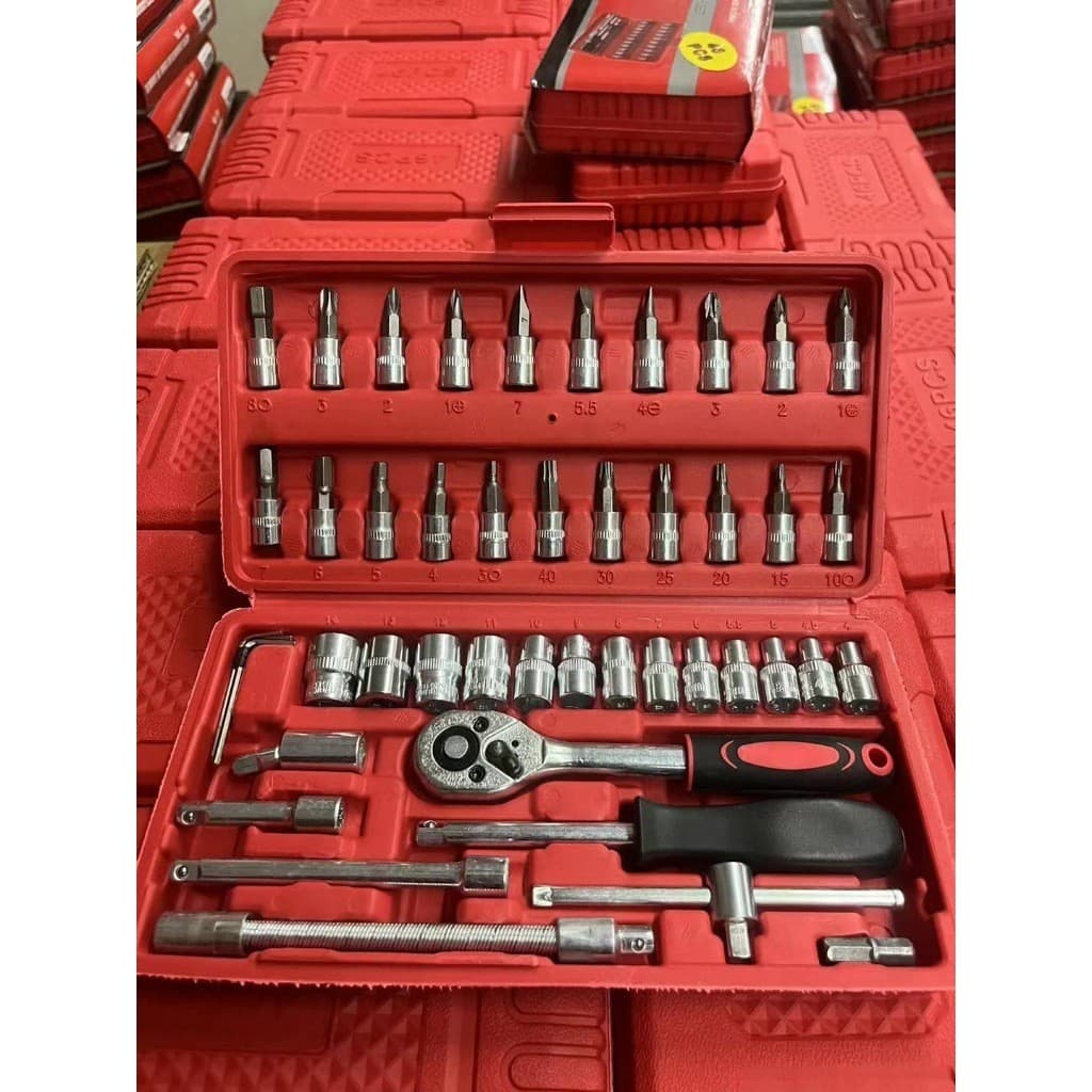 Kit De Ferramentas 46 Peças Jogo De Soquetes Chave Catraca Reversível Com Maleta Jogo De Ferramentas Completo