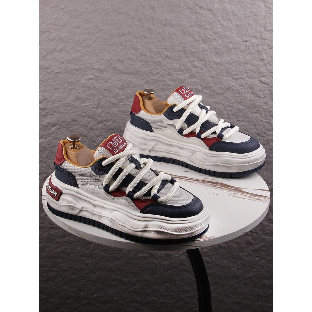 Estilo Retro verão sapatos masculinos malha respirável rendas sapatos casuais masculinos de sola grossa aumentando costu