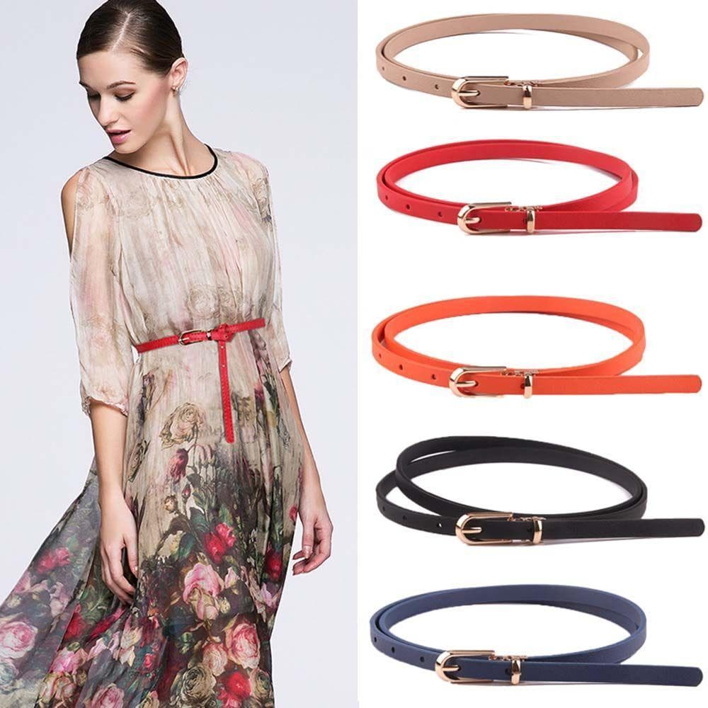 Cintura Fina Simples Moda Feminina Ajustável Elegante Cinto De Couro Pu