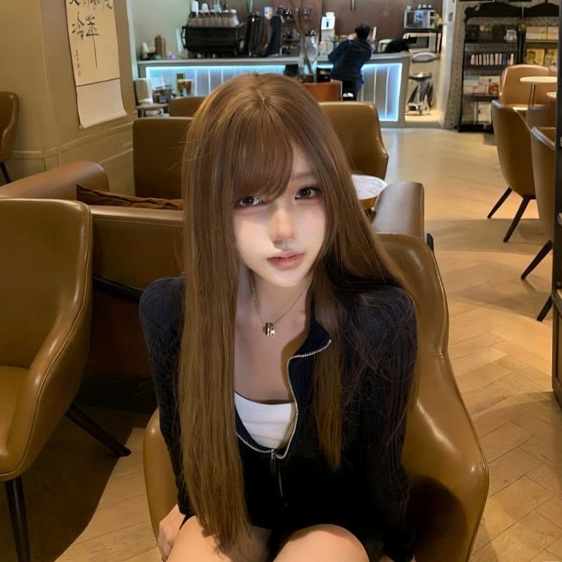 Peruca feminina estilo japonês estilo antigo franja longo cabelo reto atmosfera diária Natural sem costura simulação arn