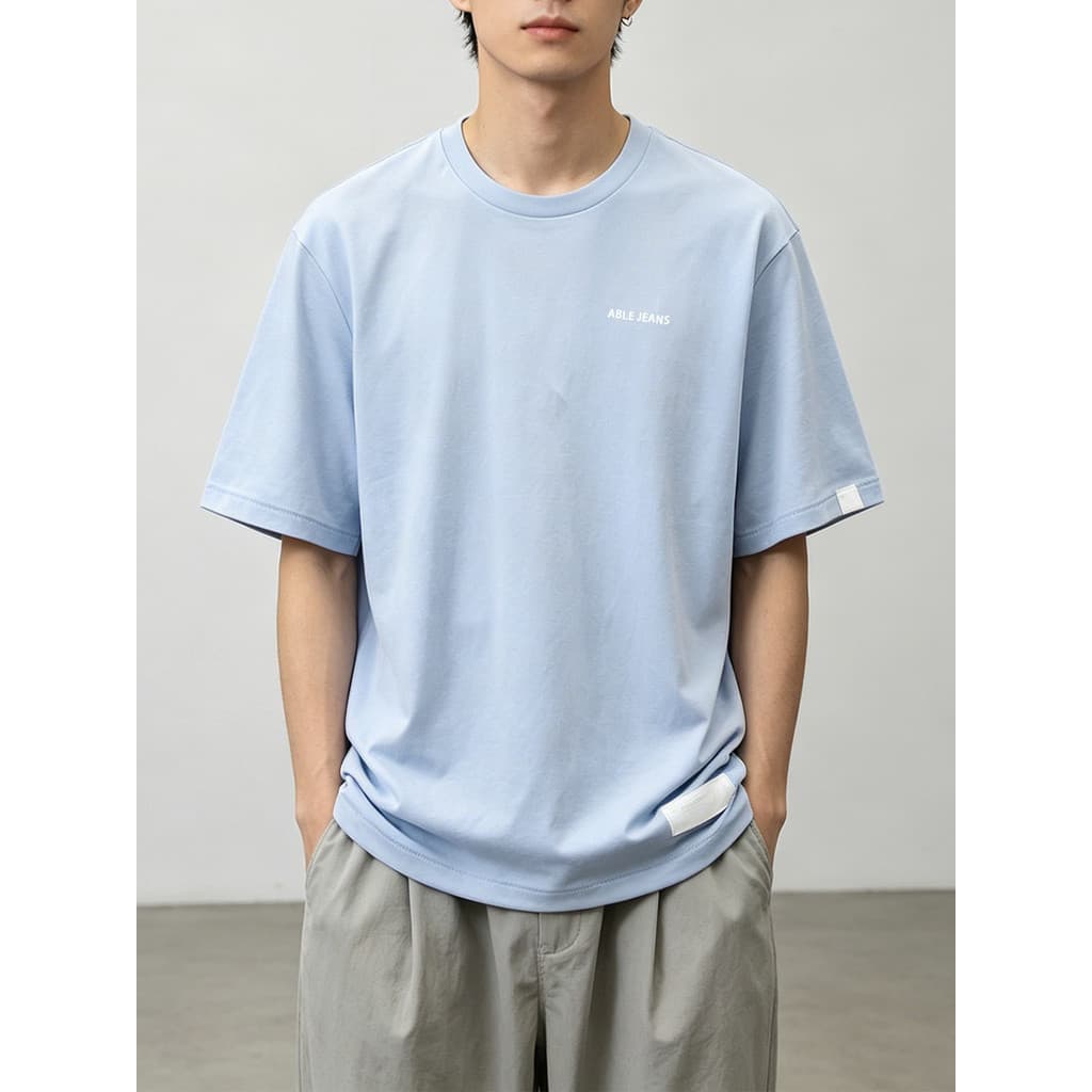 Camiseta de manga curta de algodão mercerizado masculino feminino camiseta capaz JEANS cor pura impressa na moda Casual