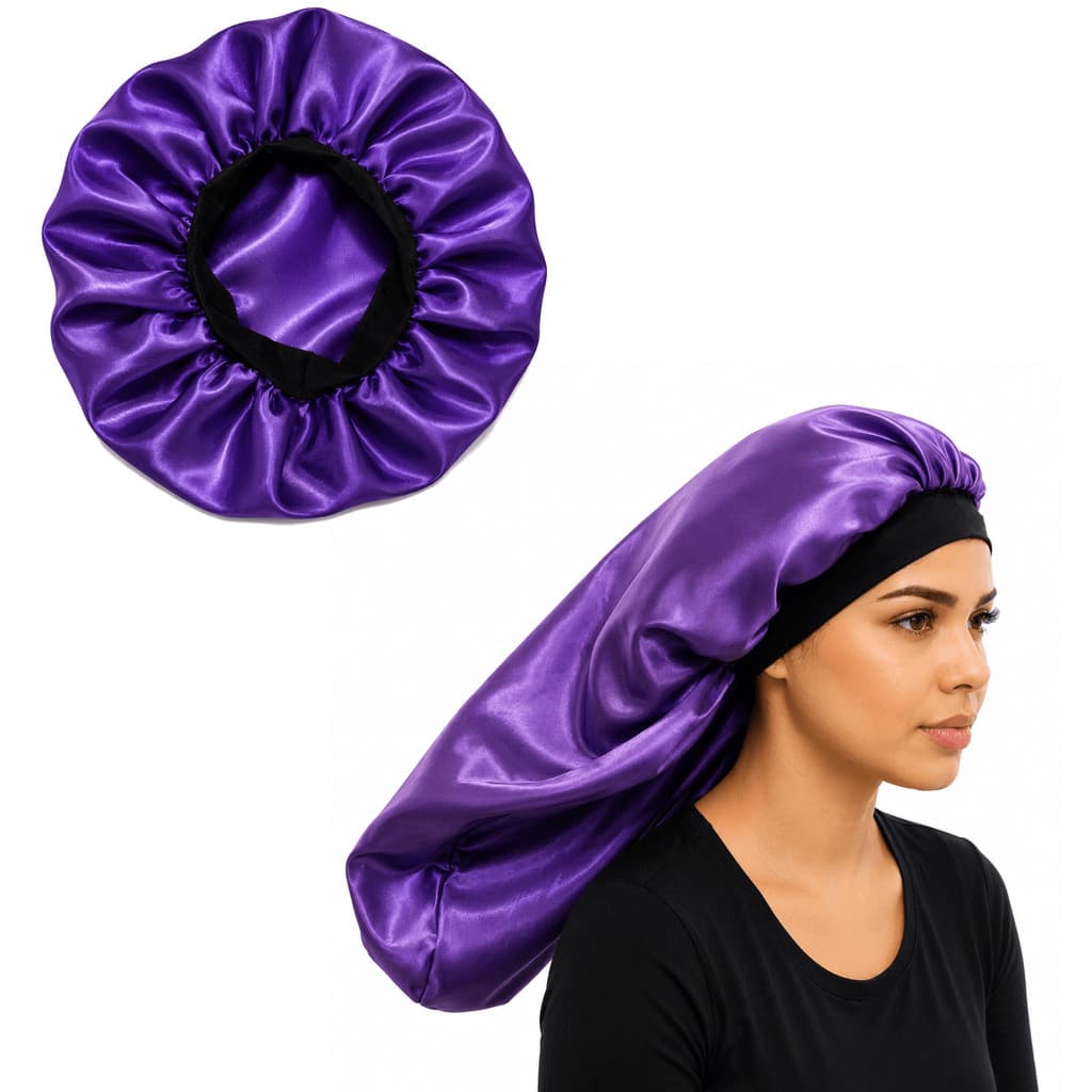 Kit com Touca longa de Cetim e Touca de Cetim Roxo