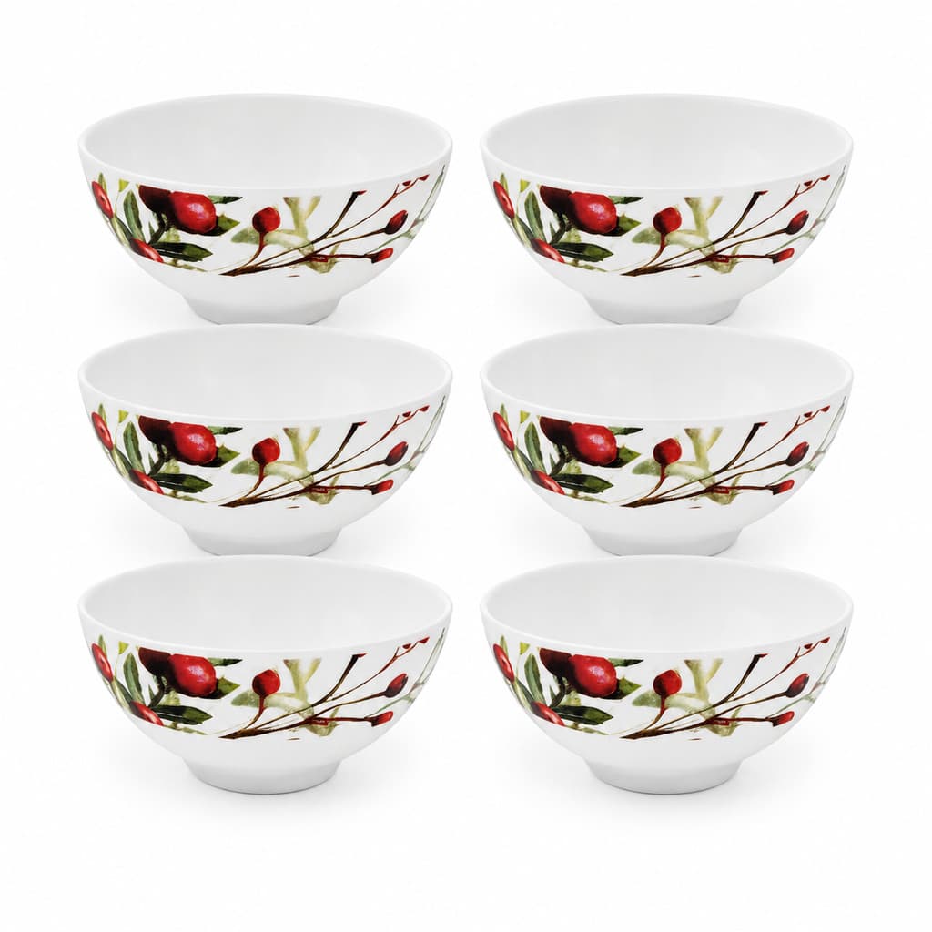 Kit 6 Tigelas Bowl Natalina em Melamina 300ml Folhagens e Azevinhos - Magizi