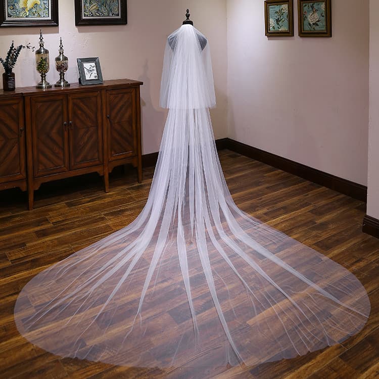 Véu de Noiva, Tule Denso e Macio, Acessório para Vestido de Noiva, Tule Duplo Longo Estilo Coreano, Branco Off-White com