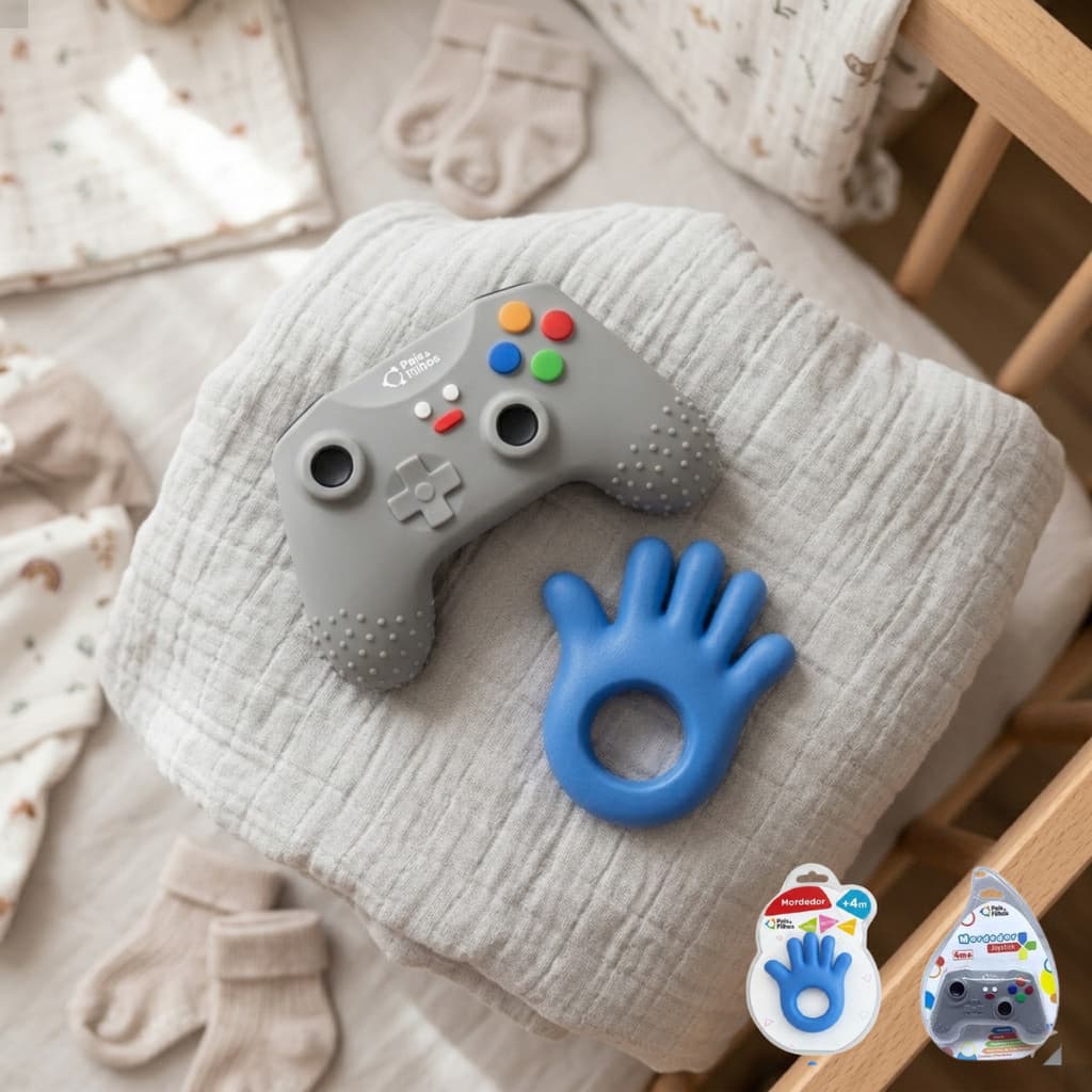 Kit Mordedores de Silicone Pais e Filhos Mãozinha e Joystick