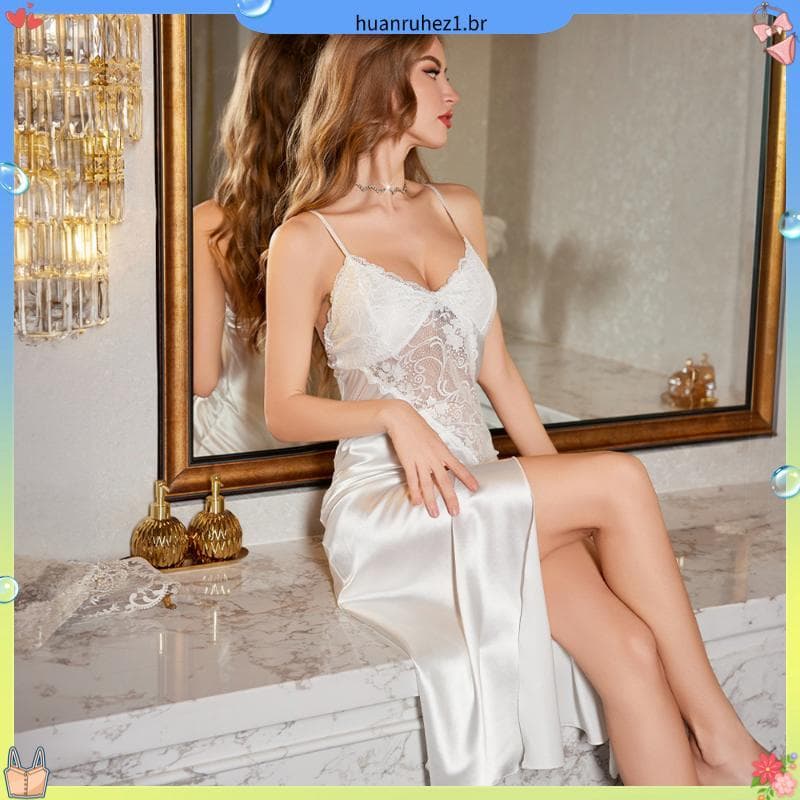 Robe Longo Com Roupão Liso E Confortável Para Noite De Lua De Mel De Luxo