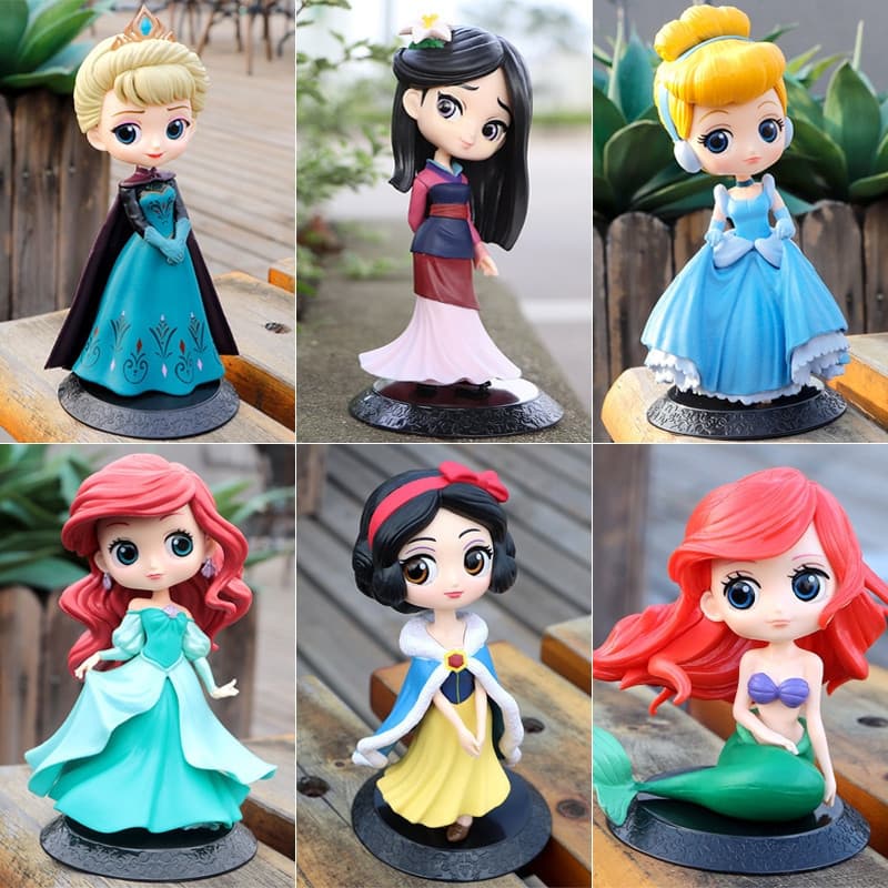 35 Estilo 14cm Q Versão Princesa Branca De Neve Elsa Anna Rapunzel Jasmim Cinderela Sofia Ariel Mulan Alice Arale Figura