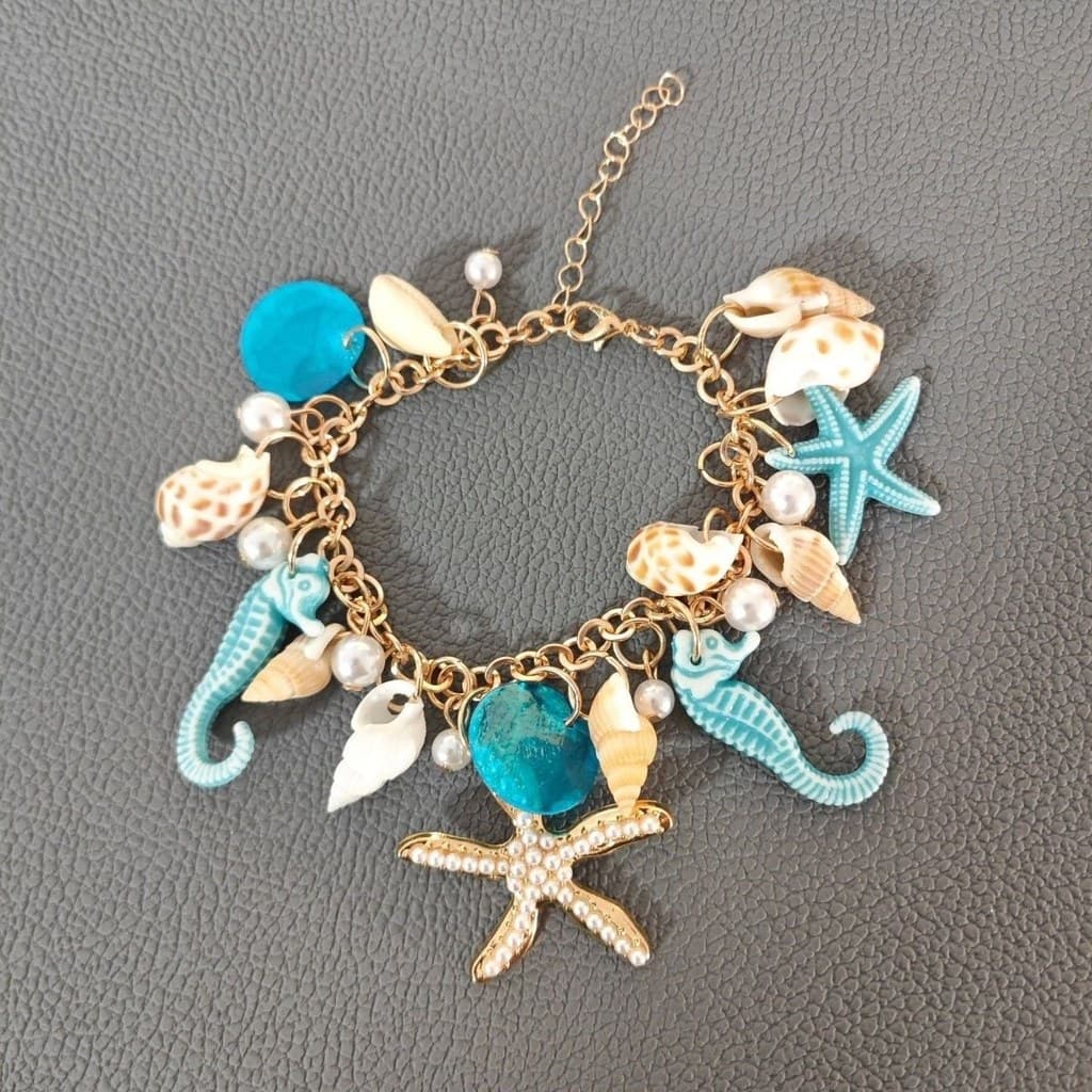 Pulseira estilo férias na praia legal casal All-Match estrela do mar pulseira de concha de cavalo marinho