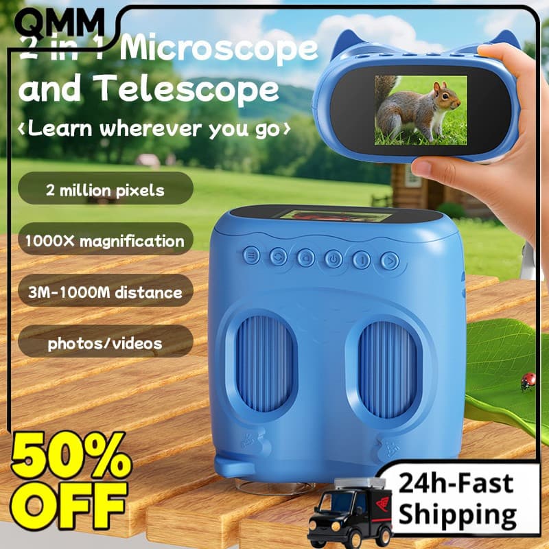 Crianças Presente De Natal 2-Em-1 Microscópio Telescópio Combo 2MP HD 1000x Câmera Brinquedo Científico Educacional Para