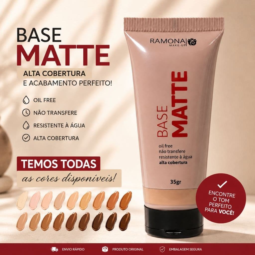 Base Matte Ramona Make Up 35g Original | Escolha Sua Cor | Alta Cobertura e Longa Duração