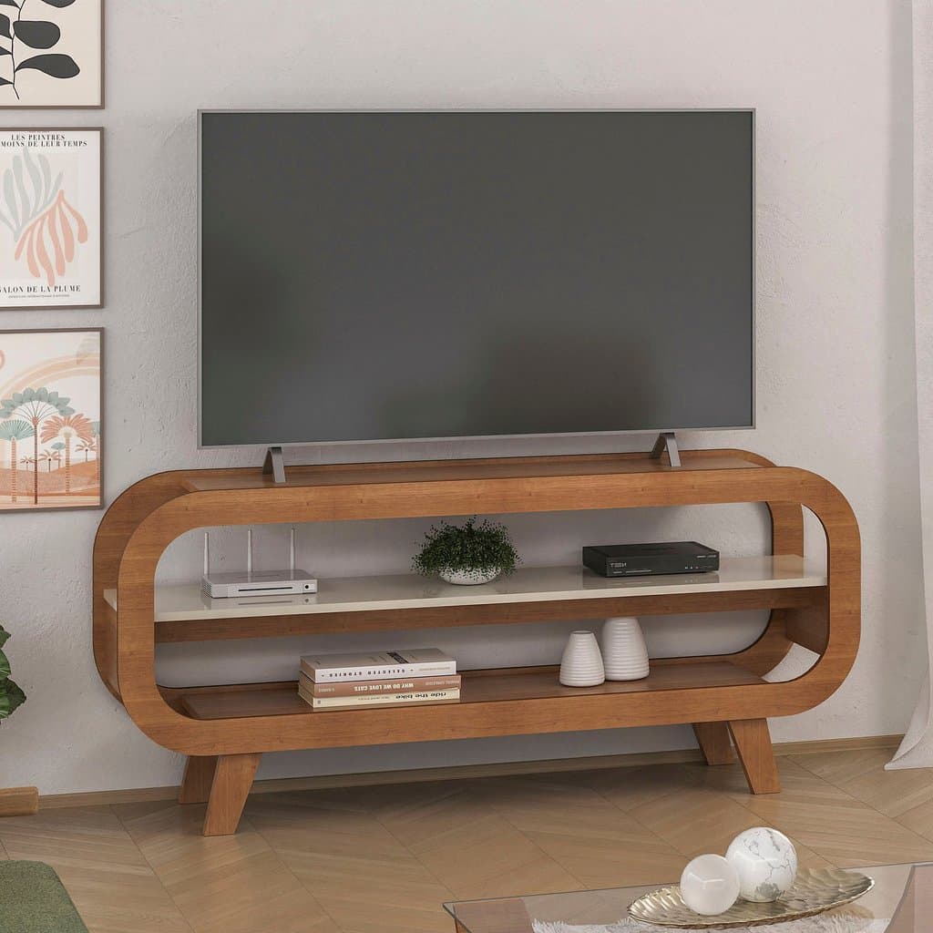 Rack para TV até 60 Polegadas MDF 133,5cm Usinado em Theo Marrom Cinamomo/Off White