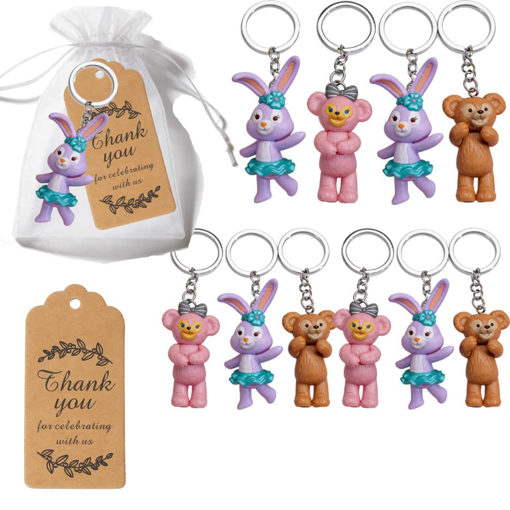 10 Conjuntos De Chaveiros De Urso Para Lembrancinhas De Festa Com Sacos De Organza , Etiquetas De Agradecimento Chá De B