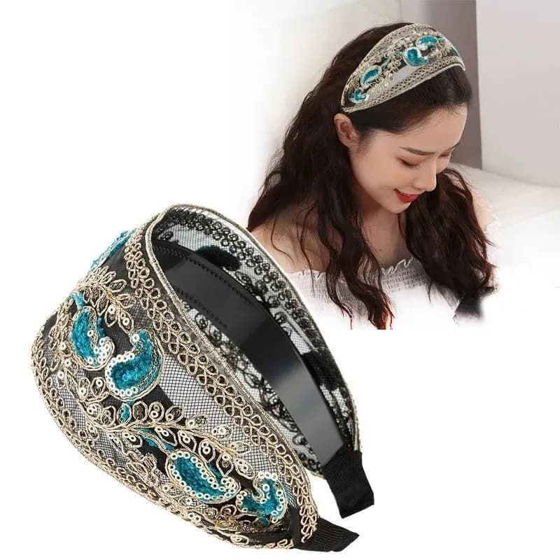Faixa de cabeça larga elegante, capa feminina, cabelo branco, cabelo quebrado, aba larga, renda, influenciador, grampo d