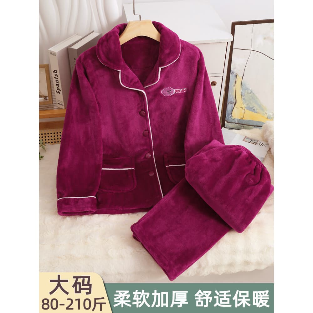 Pijamas femininos inverno Coral velo mais velo Extra grosso tamanho grande mais gordura quente flanela outono inverno Ho