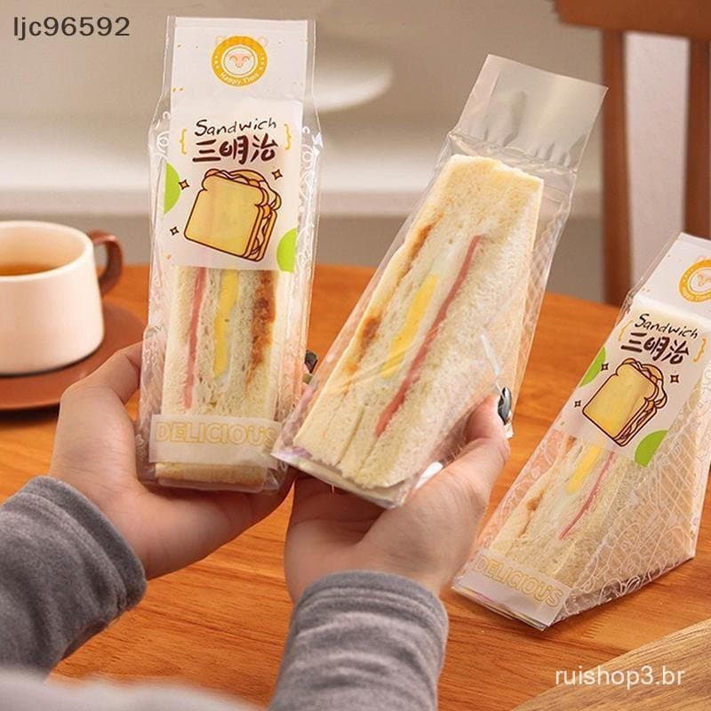 [ljc] 100 Unidades de Embalagens Plásticas para Sanduíches, Sacos Transparentes Triangulares para Pães, Decoração de Fes