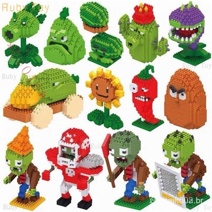 Plants vs Zombies Bloco De Sabedoria Infantil Figura De Brinquedo Girassol Peashooter Cereja Bomba Cabeça De Zumb