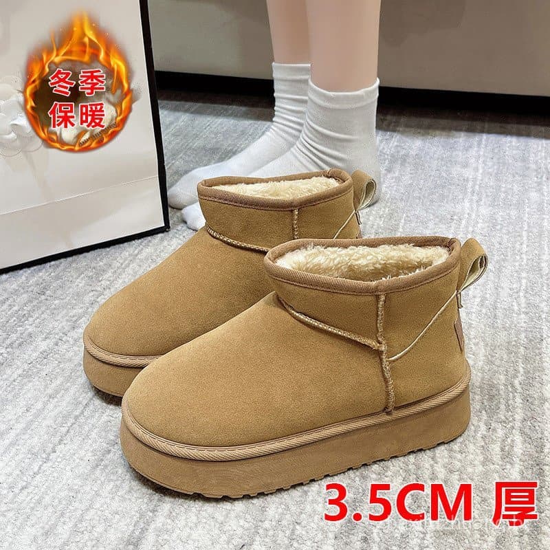 Botas de neve femininas 2024 sapatos de algodão forro de lã de inverno sapatos femininos engrossados à prova d'água Casu