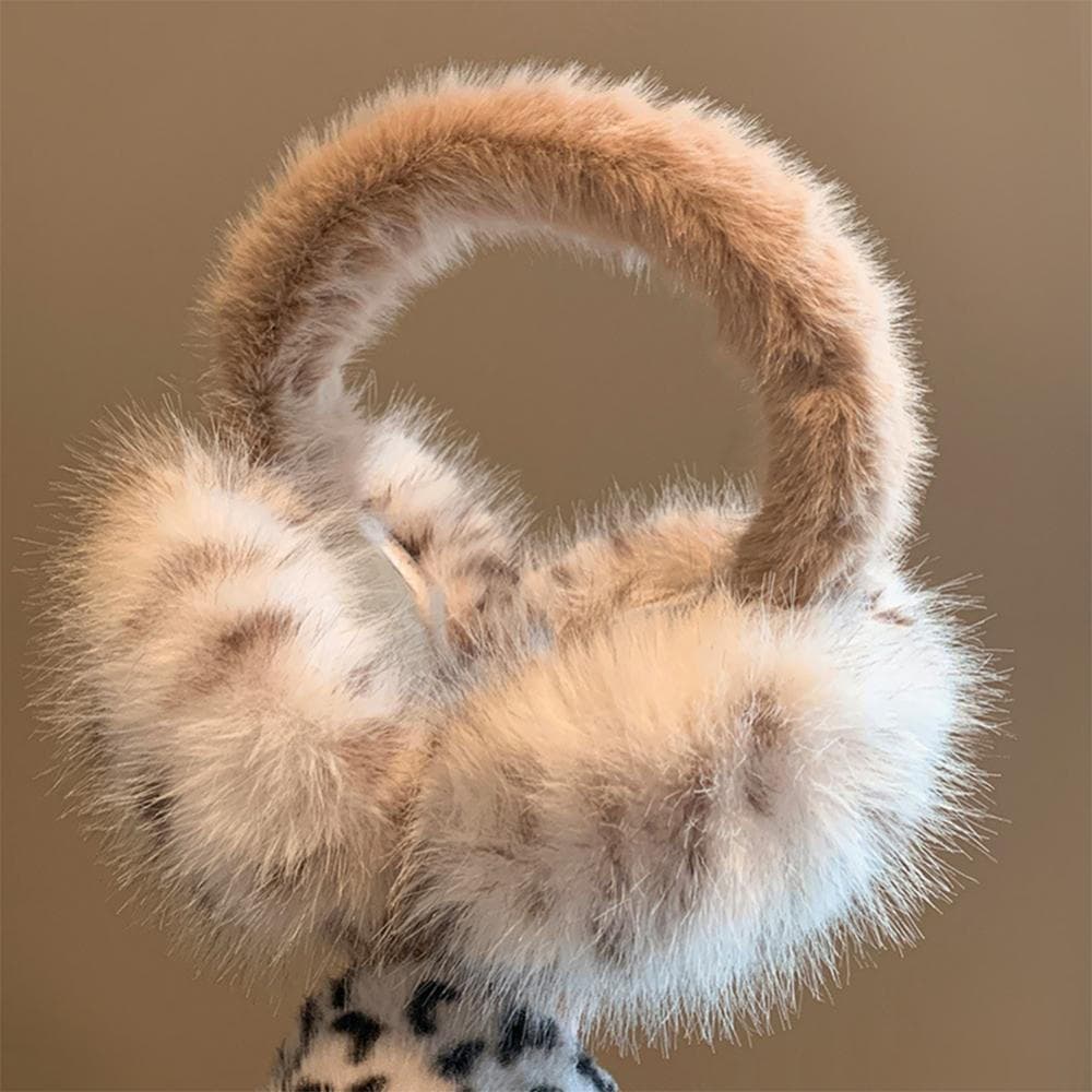 TKEY Inverno Leopardo Impressão Earmuffs Macio Pelúcia Aquecedores De Orelha Para Mulheres Dobrável Earflap À Prova De V