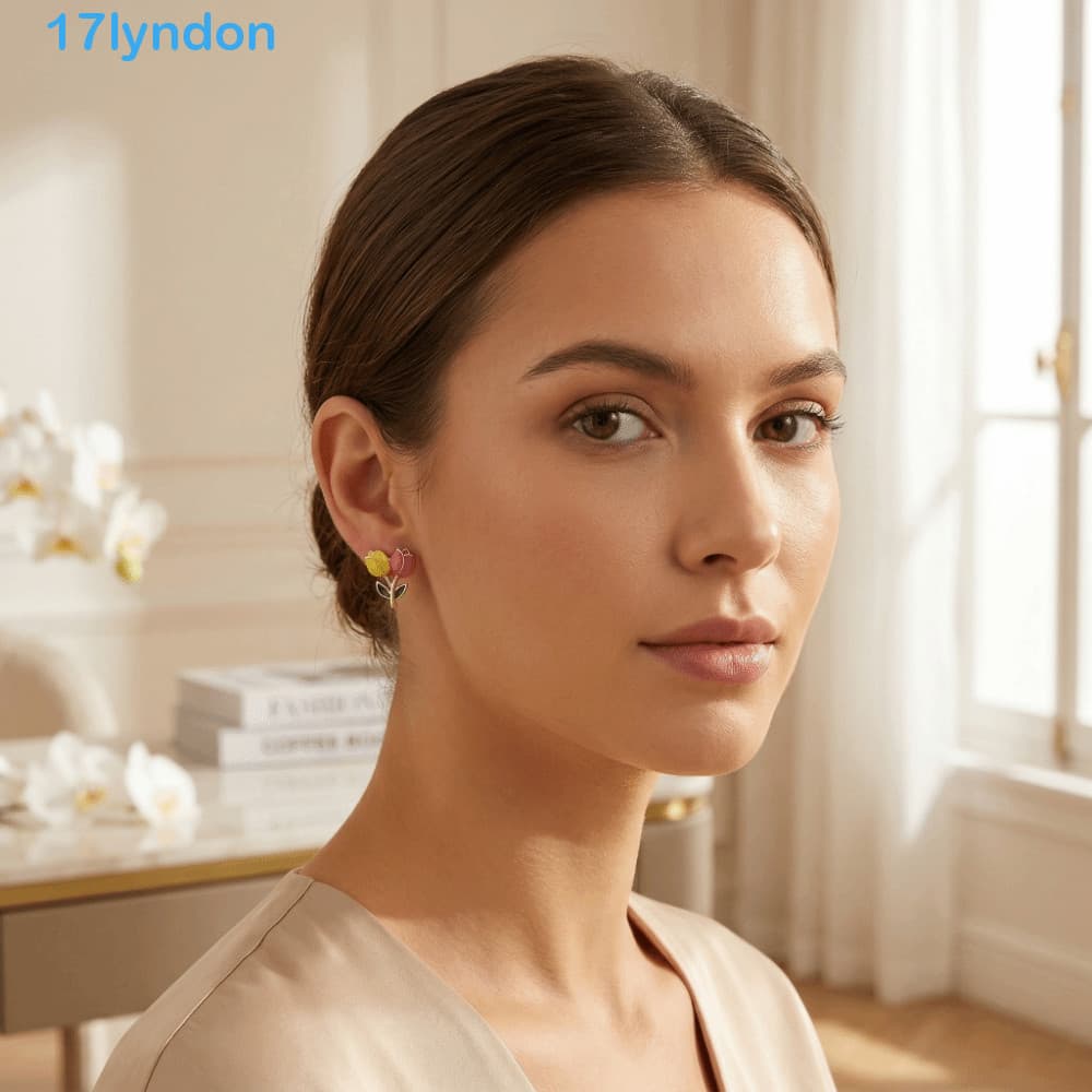 Brincos LYNDON Tulip Bud , Coloridos Vitrificados Com Cores Bloqueadas Elegantes E Simples Doces Diários