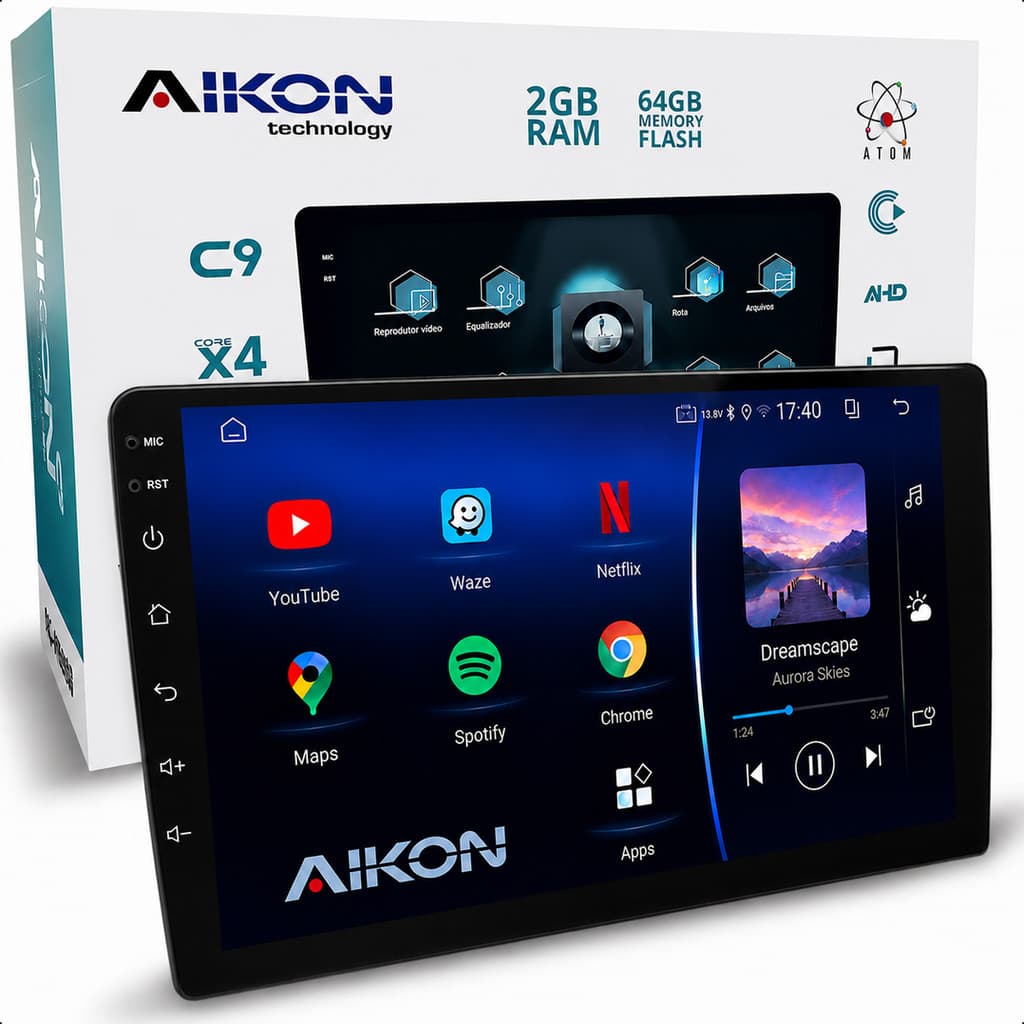 Central Multimídia Android Aikon 9 Polegadas 2gb 64gb Bluetooth Gps Carplay Android Auto Sem Fio