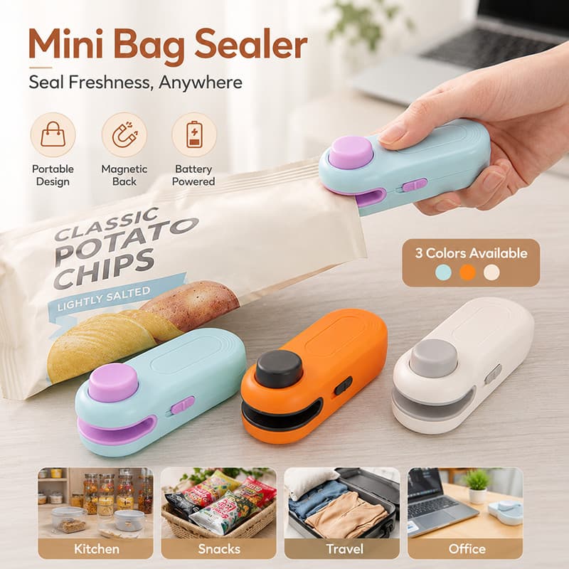 Mini Selador De Saco Térmico , De Alimentos Operado Por Bateria Com Ímã Para Embalagem Plástica De Chip De Lanche